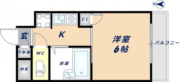 八戸ノ里駅 徒歩3分 6階の物件間取画像